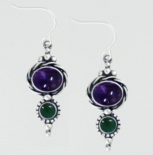 Sterling Silver Drop Dangle Earrings With Iolite And Fluorite